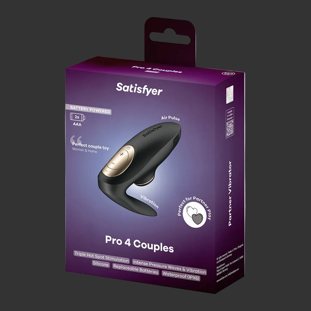 Satisfyer Pro 4 Couples - Battery Series - Black U-Shaped Couples Vibe with Air Pulsation