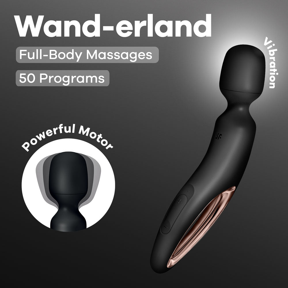 Black massage wand with rose gold accents.
