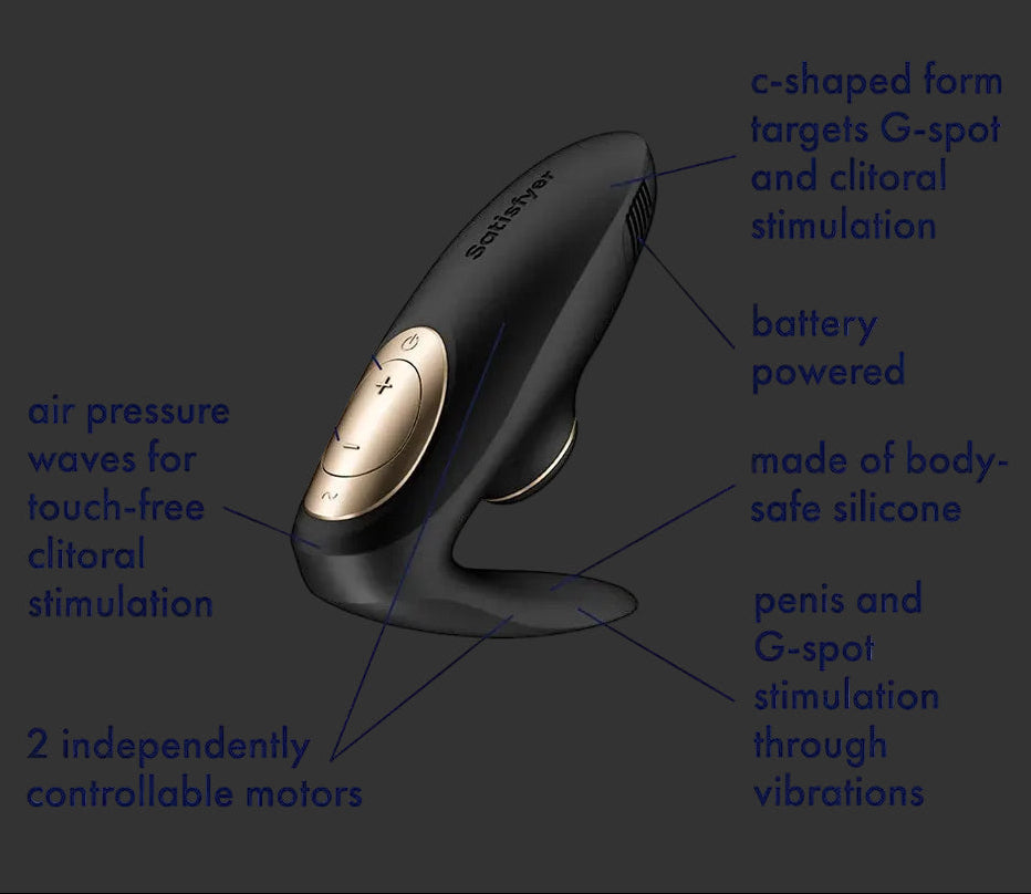 Satisfyer Pro 4 Couples - Battery Series - Black U-Shaped Couples Vibe with Air Pulsation