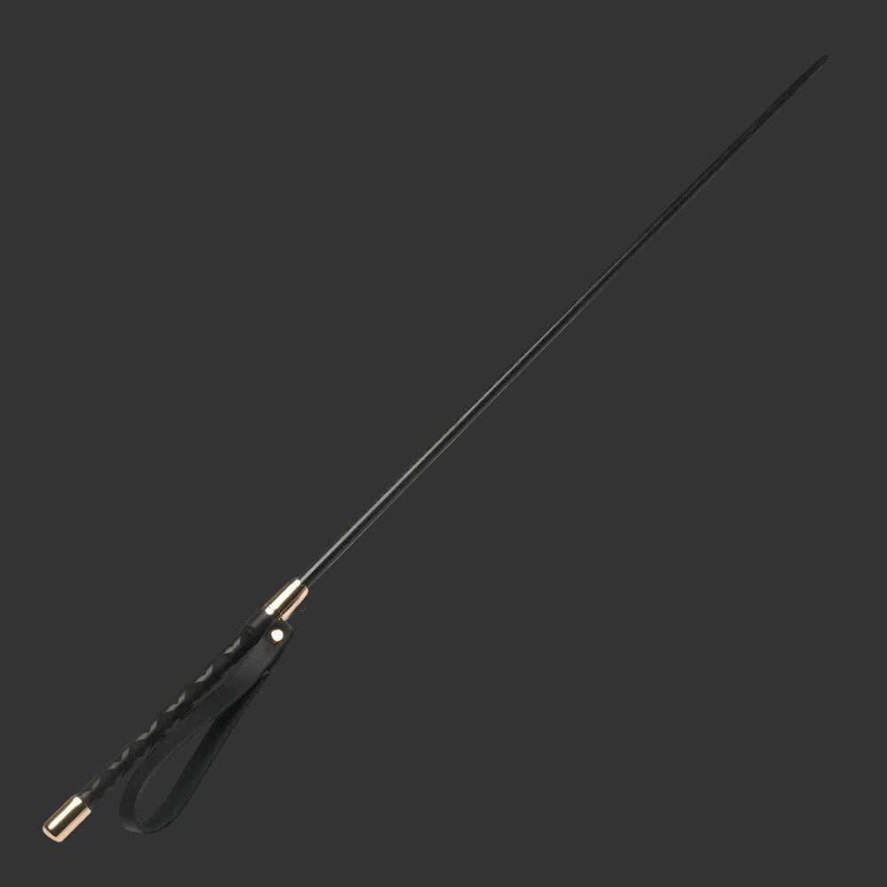 Black riding crop with gold tip. Master Series Sinful Impact Cane