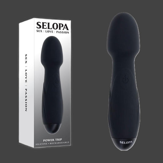 Selopa POWER TRIP - Black 18.8 cm USB Rechargeable Massage Wand